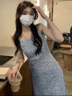 SHEIN 花柄　キャミワンピ　ブルー