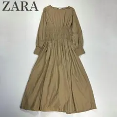ザラ 美品 ウエストシャーリング ショルダーボタン ナイロン ロングワンピース