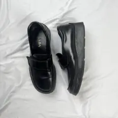 PRADA square toe velcro leather shoes