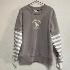 トレーナー　裏起毛　130 男子　あったか　恐竜　グレー