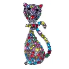 猫　ネコ　カラフル　ラインストーン　ブローチ　ピンバッジ　ラペルピン