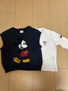 プティマイン ミッキー ニットベスト シャツセット 80