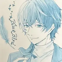 手描きイラスト/オリジナル原画/インク/ガラスペン/ハガキサイズ/男性