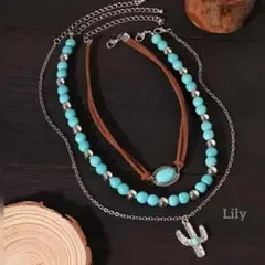 ✨ ３本セット ネックレス チョーカー インディアン ウェスタン カウボーイ 青