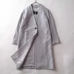 ADAM ET ROPE ウールカシミヤ ノーカラーコート ライトグレー M