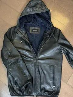 黒 レザーフードジャケット