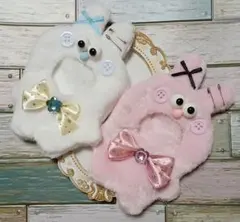 【ハンドメイド】ぬい服 着ぐるみ ぬいぐるみ ちびぬい 兎 白 ピンク セット