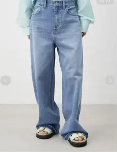 美品 Mila owen 撥水加工カットオフワイドデニムパンツ