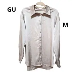 GU テロテロ系 サテンシャツブラウス ベージュ M