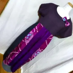 着物リメイク　花火大会　御食事に　パッチワークワンピース