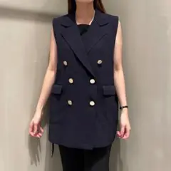 loungedressリネン　ジレジャケット　金ボタン