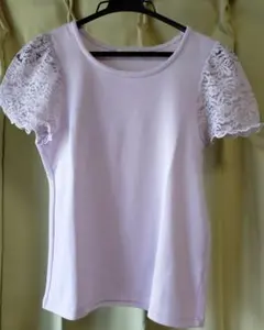 earth music&ecology薄紫レース袖 Tシャツ