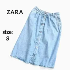 ザラ ZARA ひざ丈スカート デニム タイトスカート Aライン フロントボタン