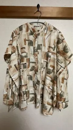 ブラウン抽象パターン長袖シャツ Fサイズ