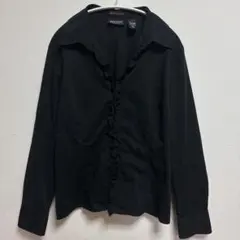 美品✨ニューヨークアンドカンパニー フリルブラウス 襟フリル 長袖 L 黒 綿
