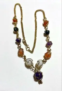 ヴィンテージ　多色天然石　ビーズネックレス