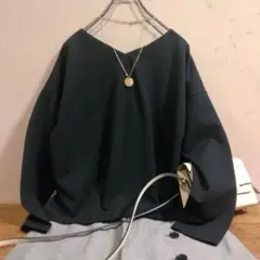 新品 日本製【グリーンレーベルリラクシング】バックタック Vネック プルオーバー