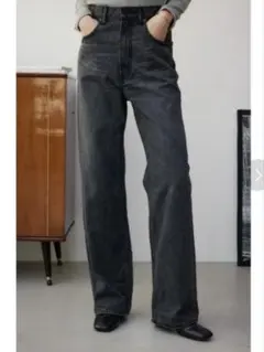 AZUL by moussy ハイウエストワイドデニム ライトブラック