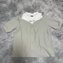 オフショルダー 肩出しTシャツ グリーングレー