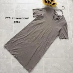 ⑩20 I.T.S.international Fロングワンピース 半袖 茶 綿のサムネイル