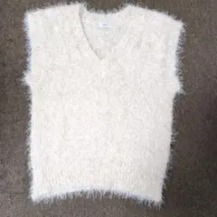 フェザーラメベスト　シャギーベスト　ベスト　フェザーベスト　Ｖネック　М
