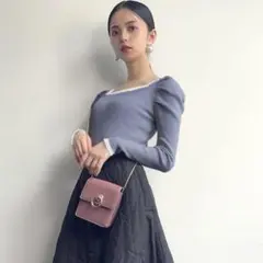 GRL バイカラースクエアネックニット