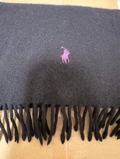 ポロラルフローレン カシミヤ マフラー イタリア製 黒 紫ポニー刺繍