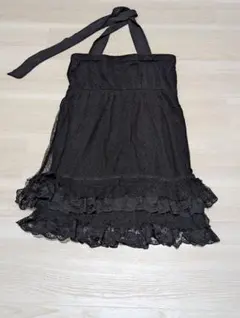 黒のレースフリルノースリーブミニワンピース