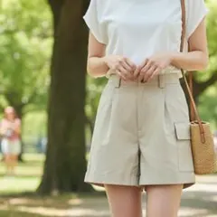 laguagem　ルーズショートパンツ　ミリタリー感　ベージュ　Ｍサイズ
