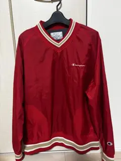 【美品】Champion レッド Vネック ナイロン ジャケット
