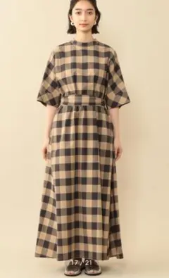 チェックバックオープンベルトワンピース