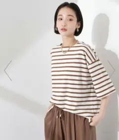NANO universe パネルボーダーワイドトップス Tシャツ