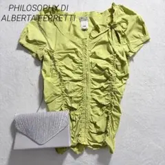 フィロソフィディアルベルタフェレッティ/シャーリングフレンチスリーブブラウス/L フィロソフィディアルベルタフェレッティ/シャーリングフレンチ