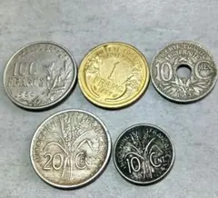 外国コイン フランス硬貨 【3枚組】＋ フランス領インドシナ硬貨【2枚組】のサムネイル