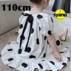 キッズ バルーン袖ドットフリルワンピース 韓国子供服 夏物スカート 110