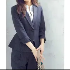 ネイビー ストライプ パンツスーツ 上下セット