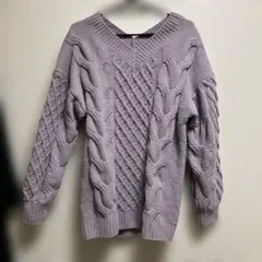 AZUL ケーブル編みニット Vネック ラベンダー