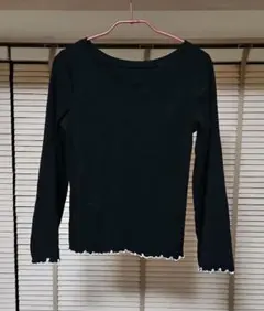 アースミュージック&エコロジー 長袖 Tシャツ カットソー Vネック 黒 S