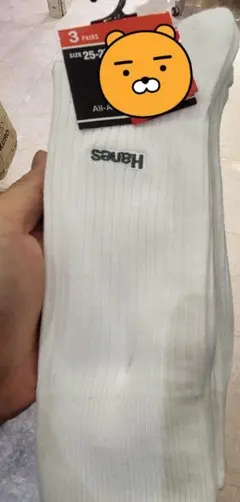 3パック Hanes ソックス メンズ ホワイト 25-27cm
