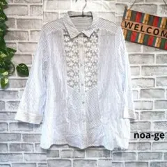 noa-ge レースブラウス シャツ 花柄 ストライプ 大人可愛い 涼しい 綿