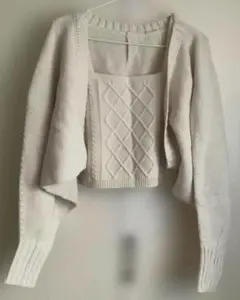 GRLボリュームスリーブ カーディガン ニット キャミ 2点セット