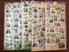 パンダの3Dシールセット　ウォーターシール2+ぷくぷくシール3枚セット