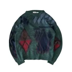 90’s White Oak アクリルニット XL グリーン 総柄 セーター