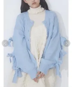 新品未使用　タグ付　メリージェニー　スリーブリボンカーディガン　水色　F　大人気