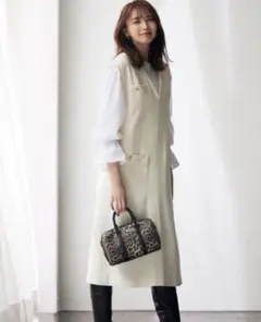 自由区 ツイード ワンピース Vネック ジャンパースカート 大きいサイズ 3L