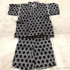 【美品】甚平　110cm~120㎝　青白星形模様