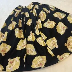 KANEKO ISAO ロングスカート 前ボタン フレア 花柄 黒 ゴム仕様 - メルカリ