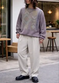 90s simple life 幾何学模様 総柄　ラベンダー セーター