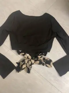 FRIFUL 長袖 トップス レオパードバックリボン カットソー ブラック XL