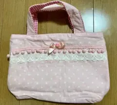 ハンドメイド　ピンク　手提げバッグ